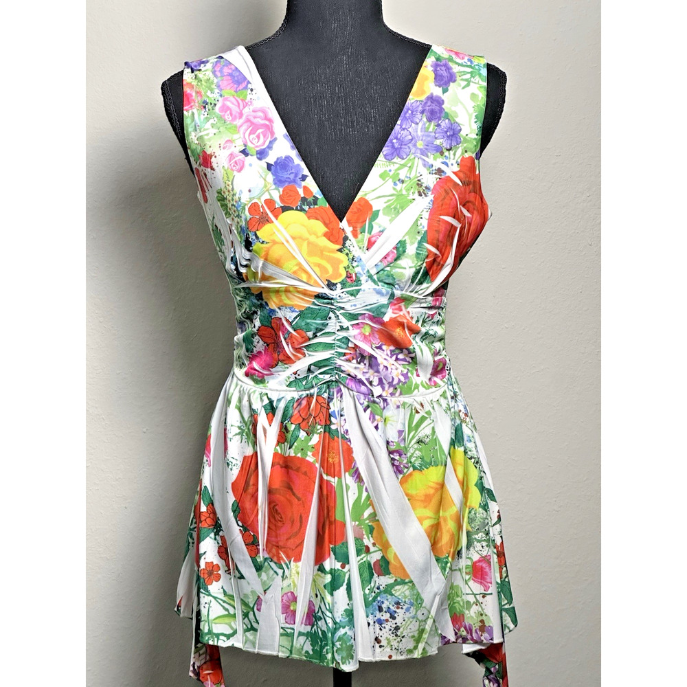 Vixen Women's Tropical‎ V-Neck Sleeveless Top Size (s) Vacation Resort Beachy